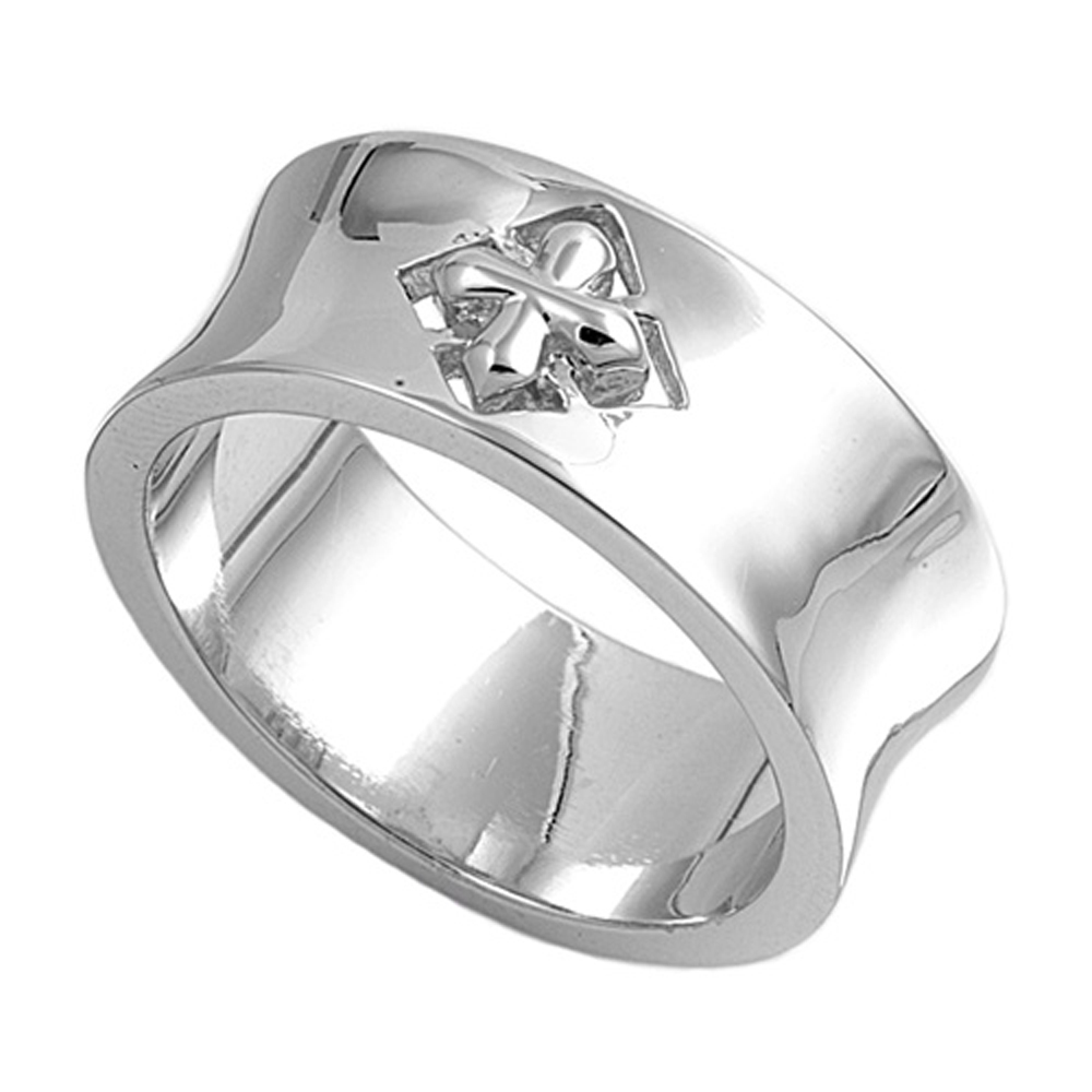 Double Accent Rhodium Plated Sterling Silver Wedding & Engagement Ring  Cross Ring 9MM ( Size 6 to 10)