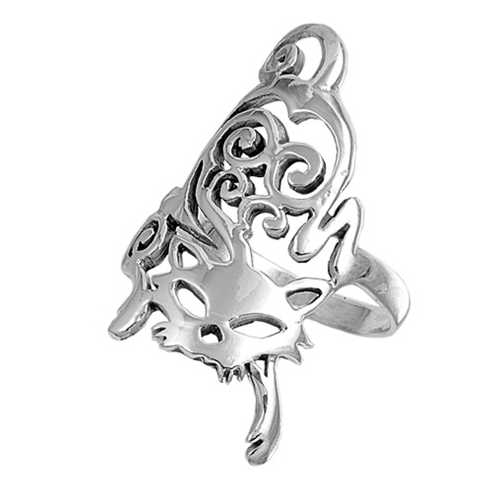 Double Accent Rhodium Plated Sterling Silver Wedding & Engagement Ring  Cat Ring 30MM ( Size 5 to 10)