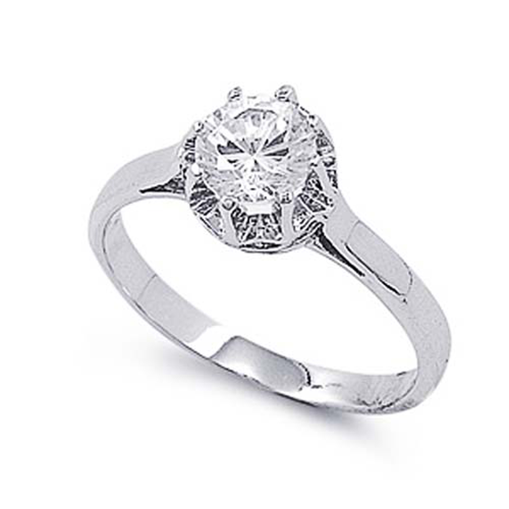 Double Accent Rhodium Plated Sterling Silver Wedding & Engagement Ring Clear CZ Solitaire Ring 7MM ( Size 5 to 10)