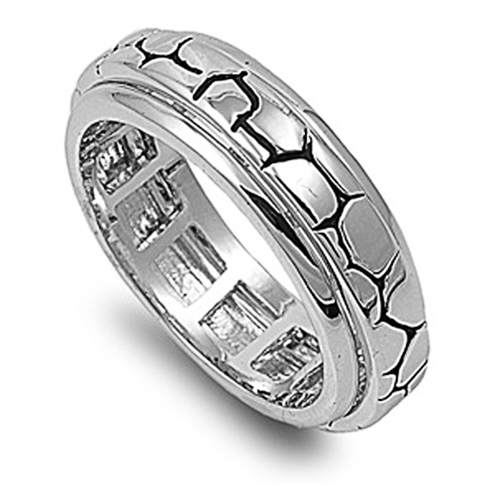 Double Accent Rhodium Plated Sterling Silver Wedding & Engagement Ring  Spinner Ring 7MM ( Size 5 to 9)