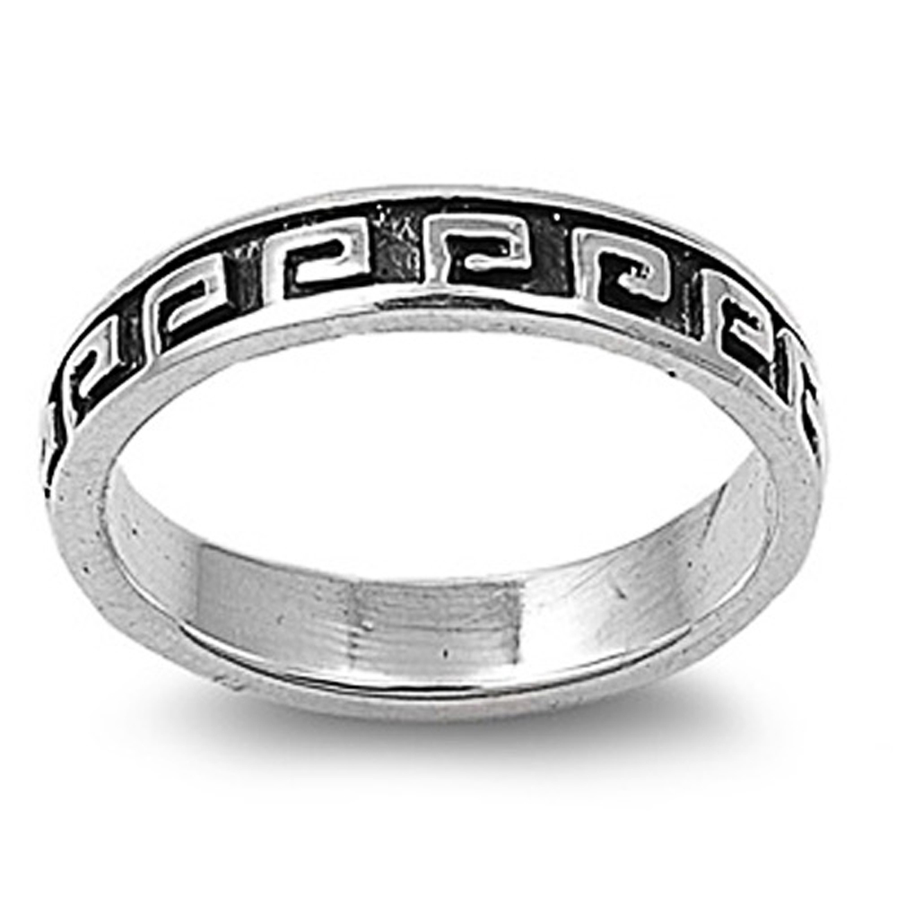 Double Accent Rhodium Plated Sterling Silver Wedding & Engagement Ring  Patterned Ring 6MM ( Size 5 to 9)