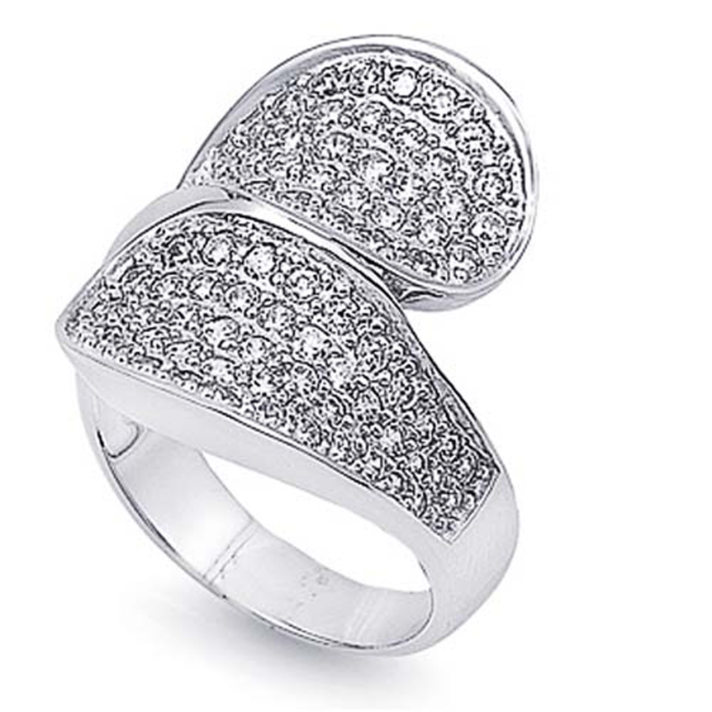 Double Accent Rhodium Plated Sterling Silver Wedding & Engagement Ring Clear CZ Pave setting Ladies Ring 23MM ( Size 6 to 9)