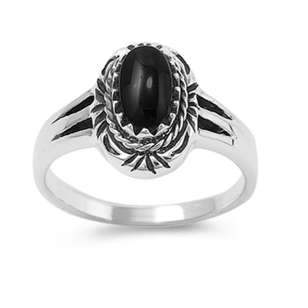 Double Accent Rhodium Plated Sterling Silver Wedding & Engagement Ring Black Onyx Ladies Ring 13MM ( Size 5 to 9)