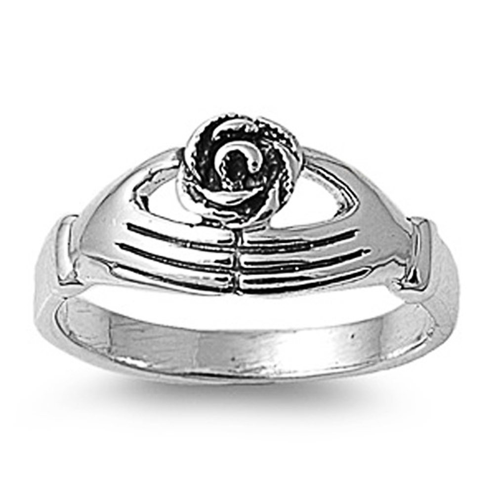 Double Accent Rhodium Plated Sterling Silver Wedding & Engagement Ring  Hand& Rose Ring 9MM ( Size 5 to 10)