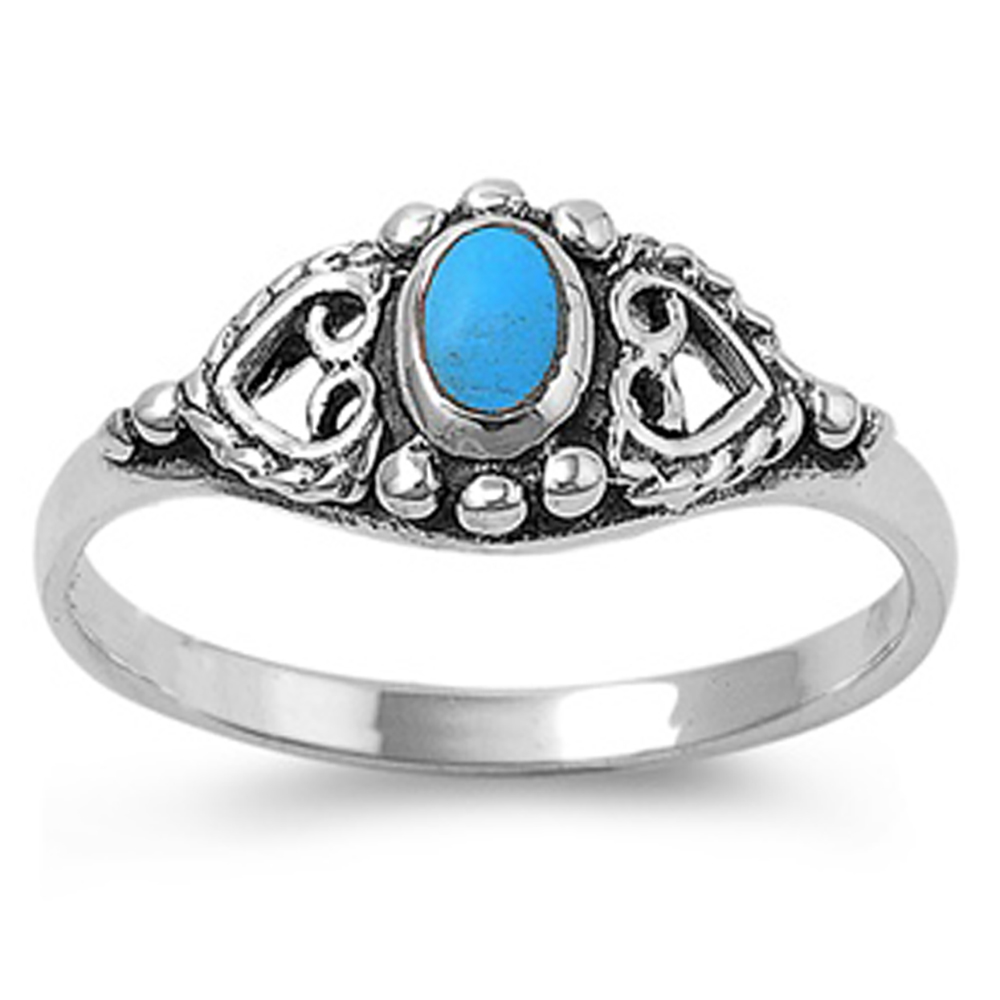 Double Accent Rhodium Plated Sterling Silver Wedding & Engagement Ring Turquoise Ladies Ring 8MM ( Size 5 to 9)