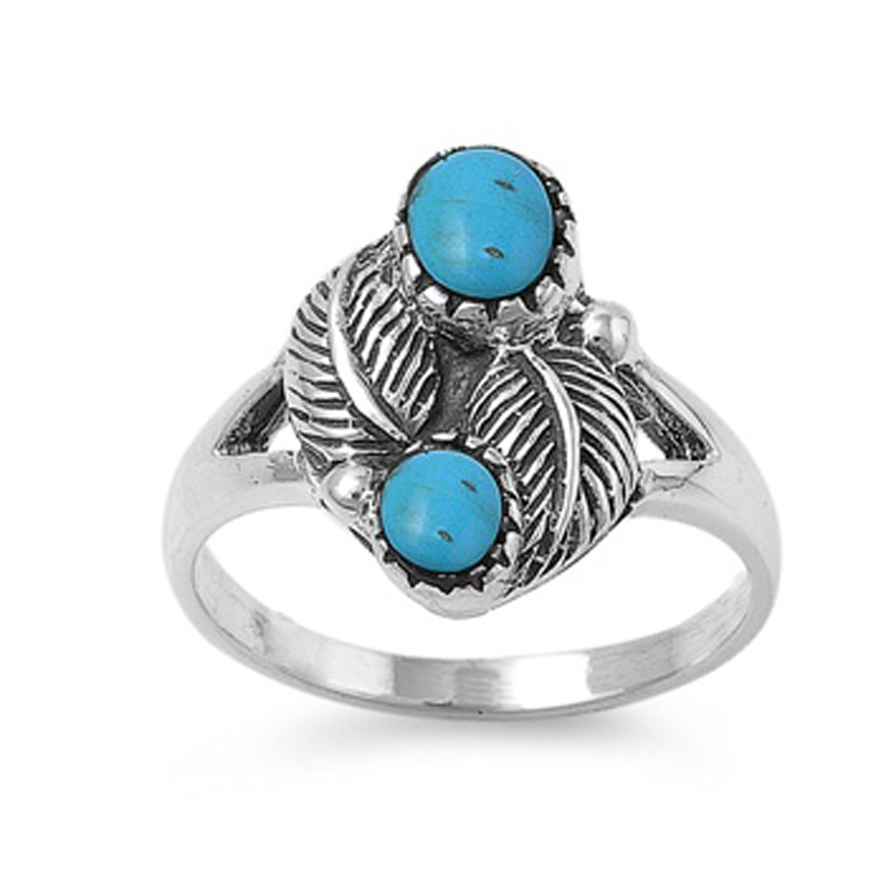 Double Accent Rhodium Plated Sterling Silver Wedding & Engagement Ring Turquoise  Ladies Ring 15MM ( Size 5 to 9)