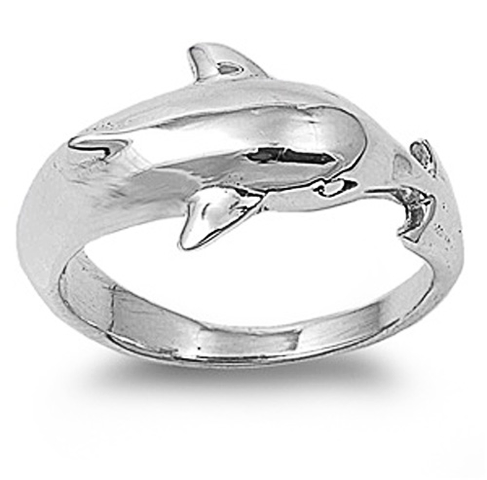 Double Accent Rhodium Plated Sterling Silver Wedding & Engagement Ring  Dolphin Ring 12MM ( Size 6 to 10)