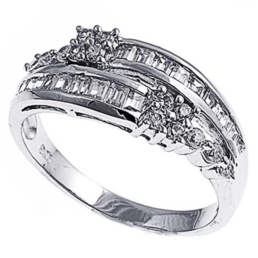 Double Accent Rhodium Plated Sterling Silver Wedding & Engagement Ring Clear CZ Baguettes Channel Set Ring 8MM ( Size 6 to 10)