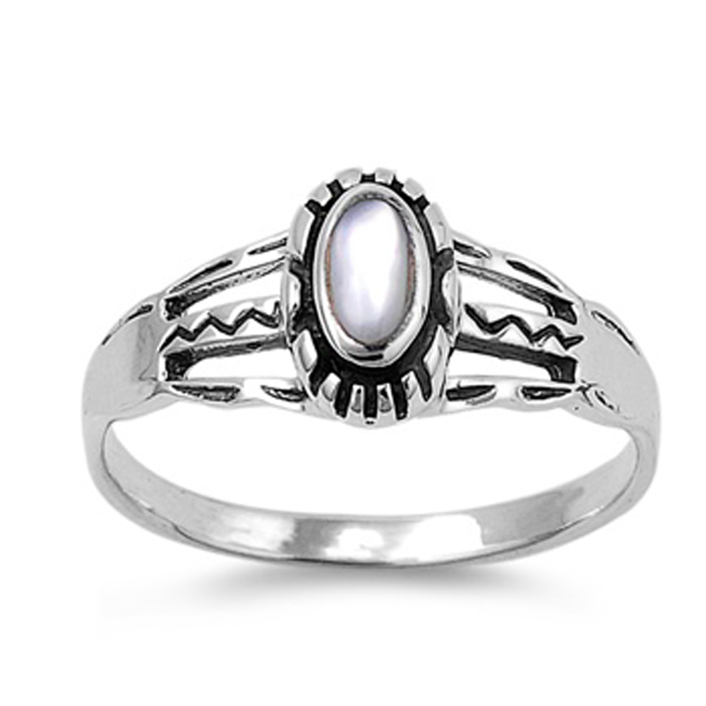 Double Accent Rhodium Plated Sterling Silver Wedding & Engagement Ring Mother of Pearl Ladies Ring 9MM ( Size 5 to 9)