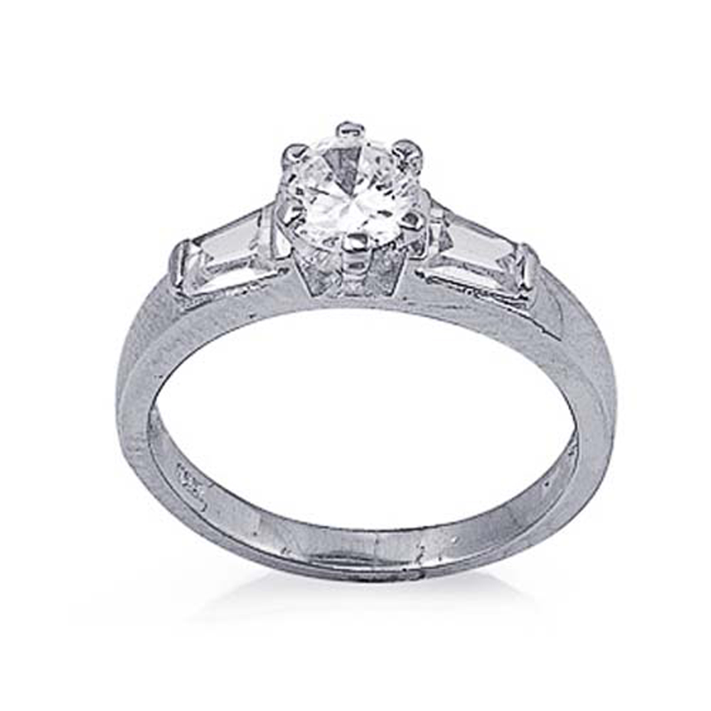 Double Accent Rhodium Plated Sterling Silver Wedding & Engagement Ring Clear CZ Solitaire Ring 7MM ( Size 5 to 9)
