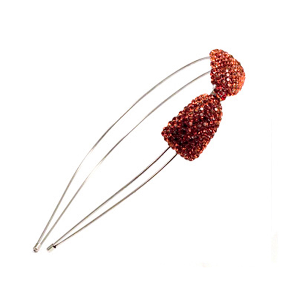 DoubleAccent Hair Jewelry Wire Headband with Crystal Bow Red Color