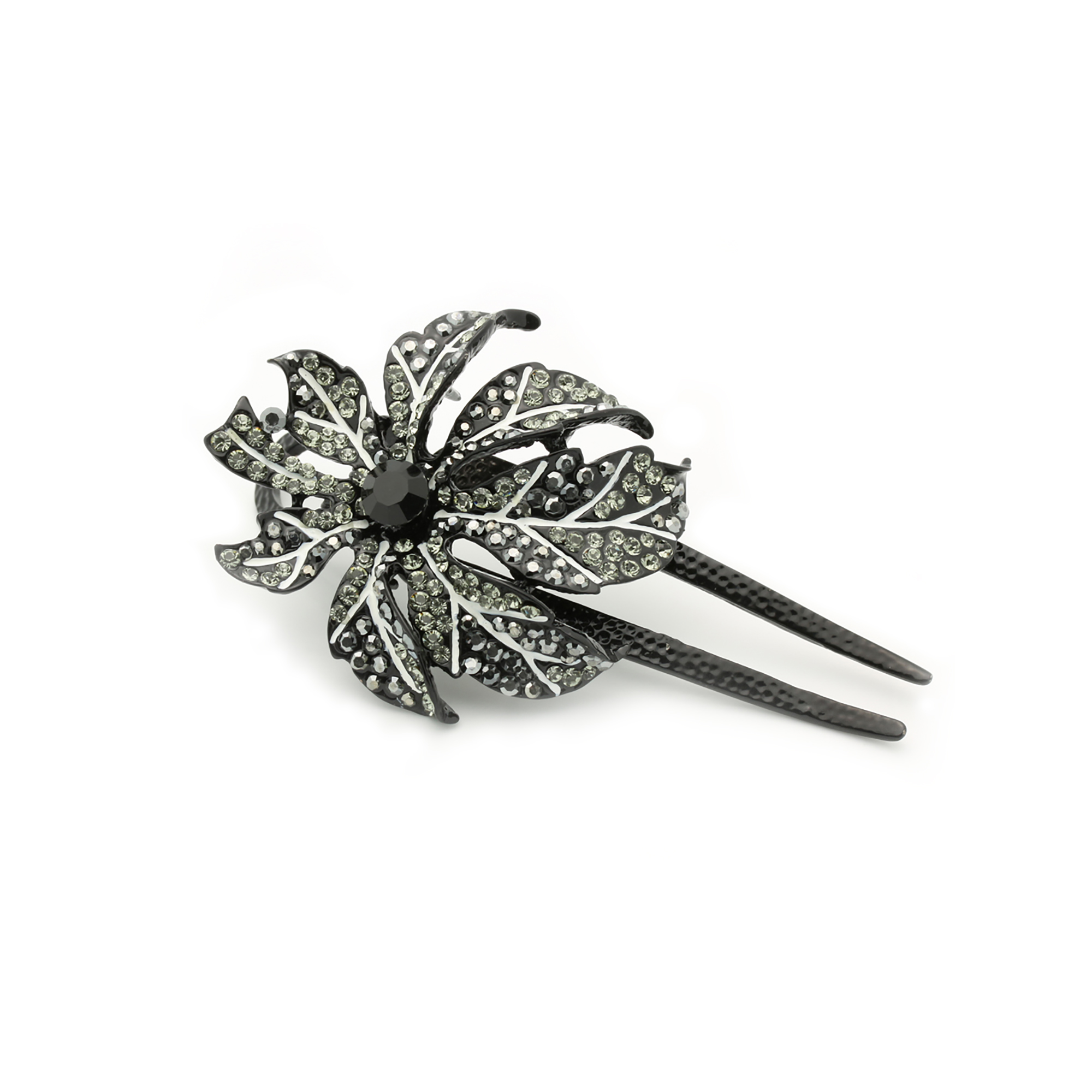 DoubleAccent Hair Jewelry Large Single Flower Crystal Hair Clip with Hand  Painted Detail Black Color