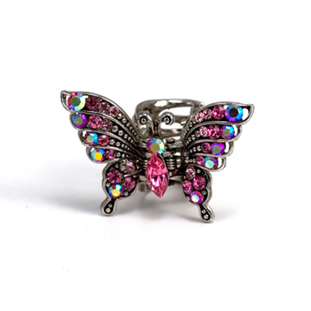 DoubleAccent Hair Jewelry Multi-tone Crystal Butterfly Hair Jaws Pink Color