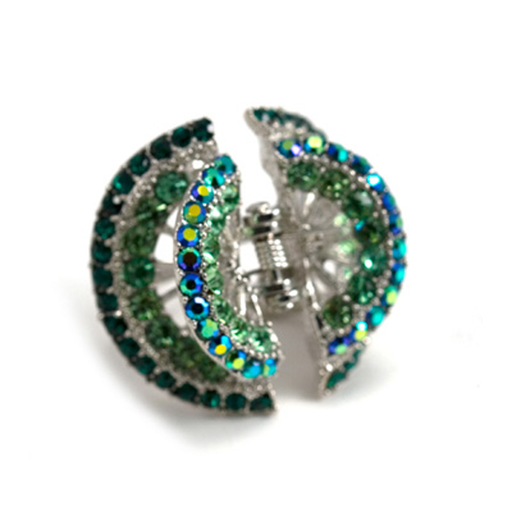 DoubleAccent Hair Jewelry Medium-sized Hair Jaw with Layered Crystal Circles Green Color