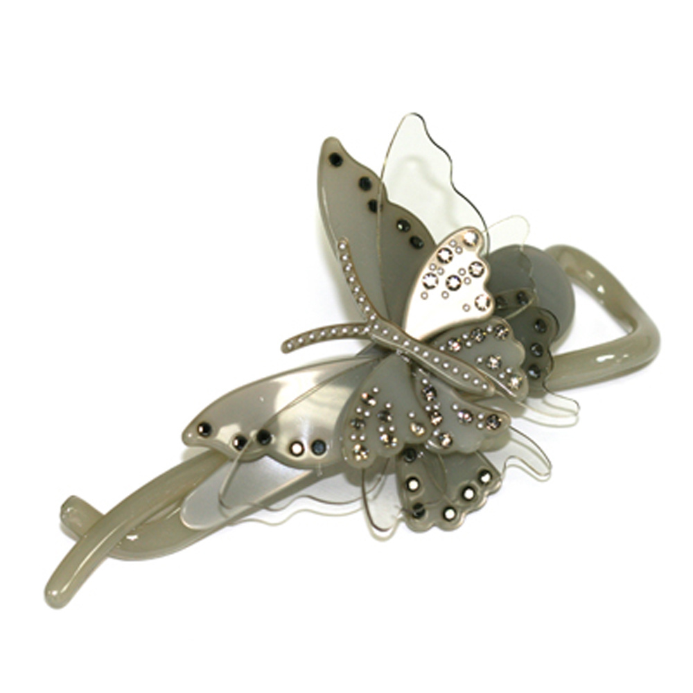 DoubleAccent Hair Jewelry Sparkly Butterfly Celluloid Hair Stick Black Color