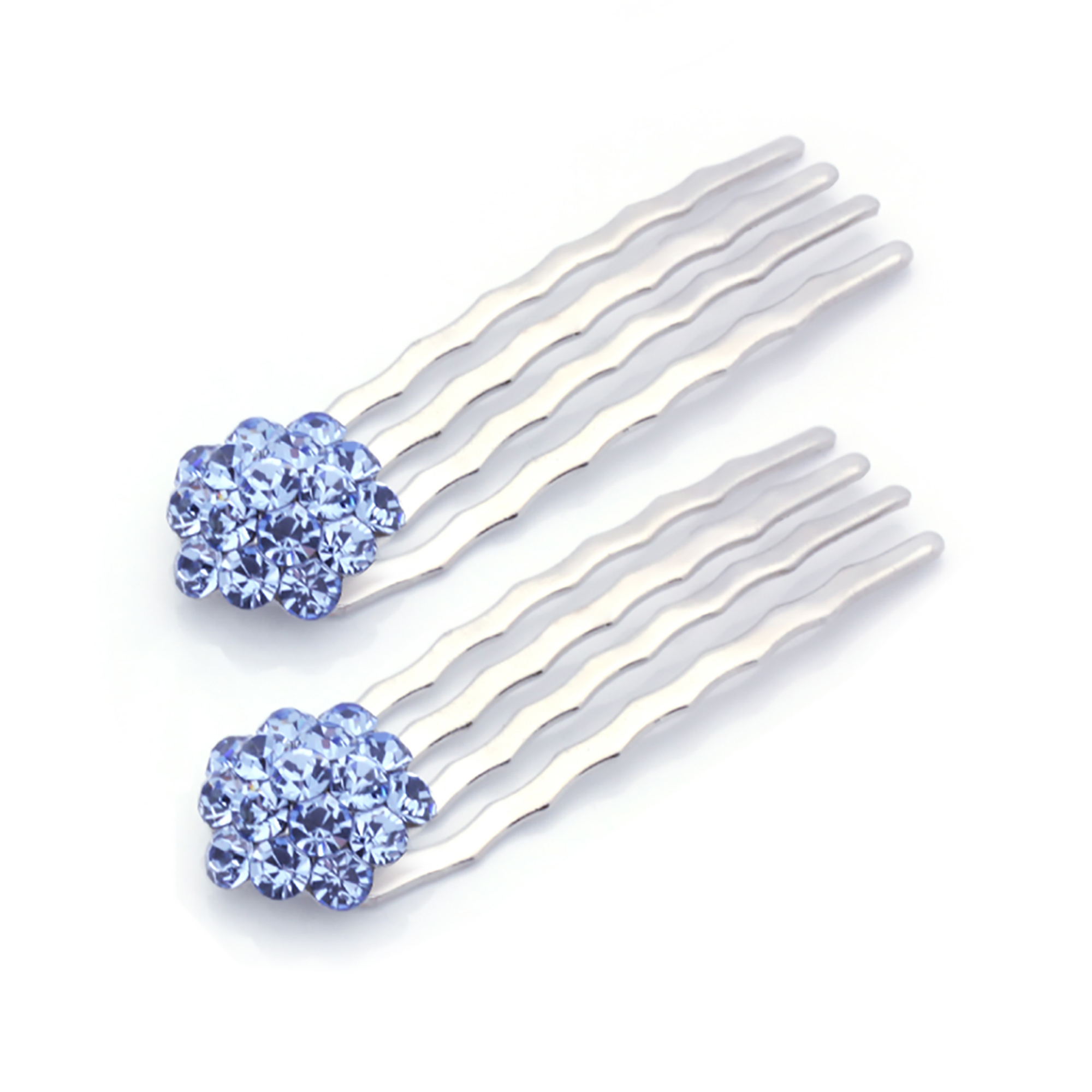 DoubleAccent Hair Jewelry Small Swarovski Crystal Cluster Mini Bridal Hair Comb Set of Two Blue Color