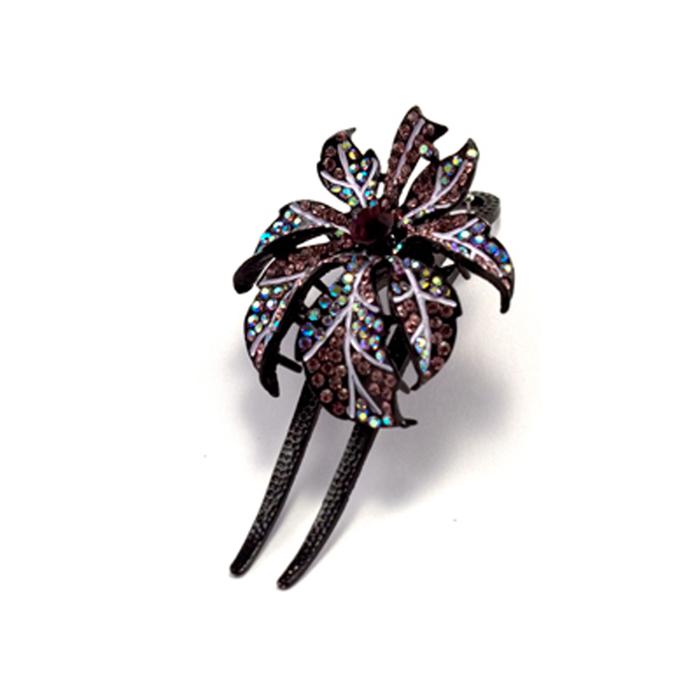 DoubleAccent Hair Jewelry Large Single Flower Crystal Hair Clip with Hand  Painted Detail Purple Color