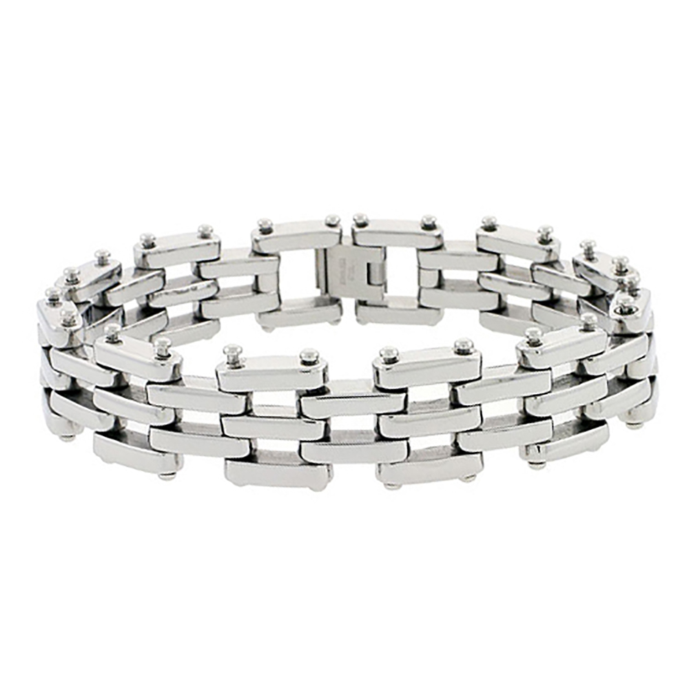 DoubleAccent 17MM Stainless Surgical Steel Bar Link  Bracelet 8.5 Inches For Men