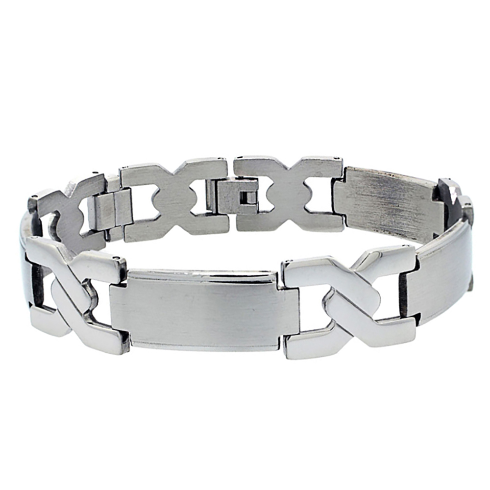 DoubleAccent 15MM Stainless Surgical Steel Crisscross Link  Bracelet 8.75 Inches For Men