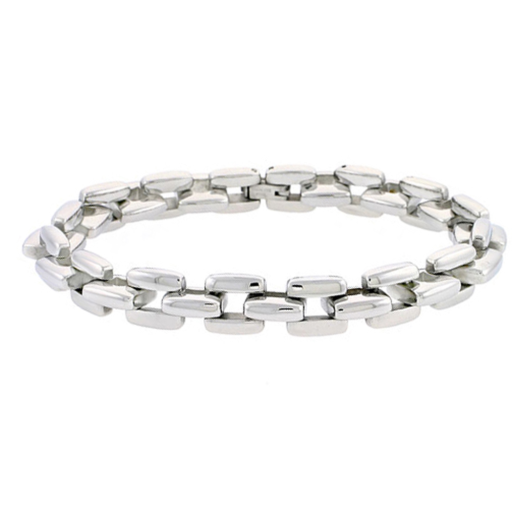 DoubleAccent 10MM Stainless Surgical Steel Flexible Link  Bracelet 8.5 Inches