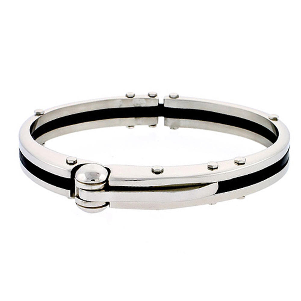 DoubleAccent 9MM Stainless Surgical Steel Rubber Band  Bracelet 8 Inches
