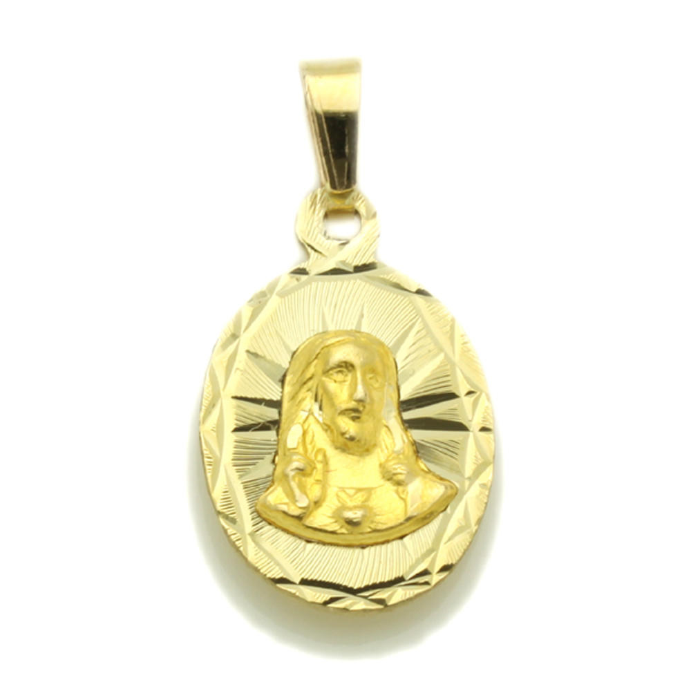 DoubleAccent 14K Gold Reversible Our Lady Of Guadalupe & Jejus Yellow Gold Charm 1 Inch Long
