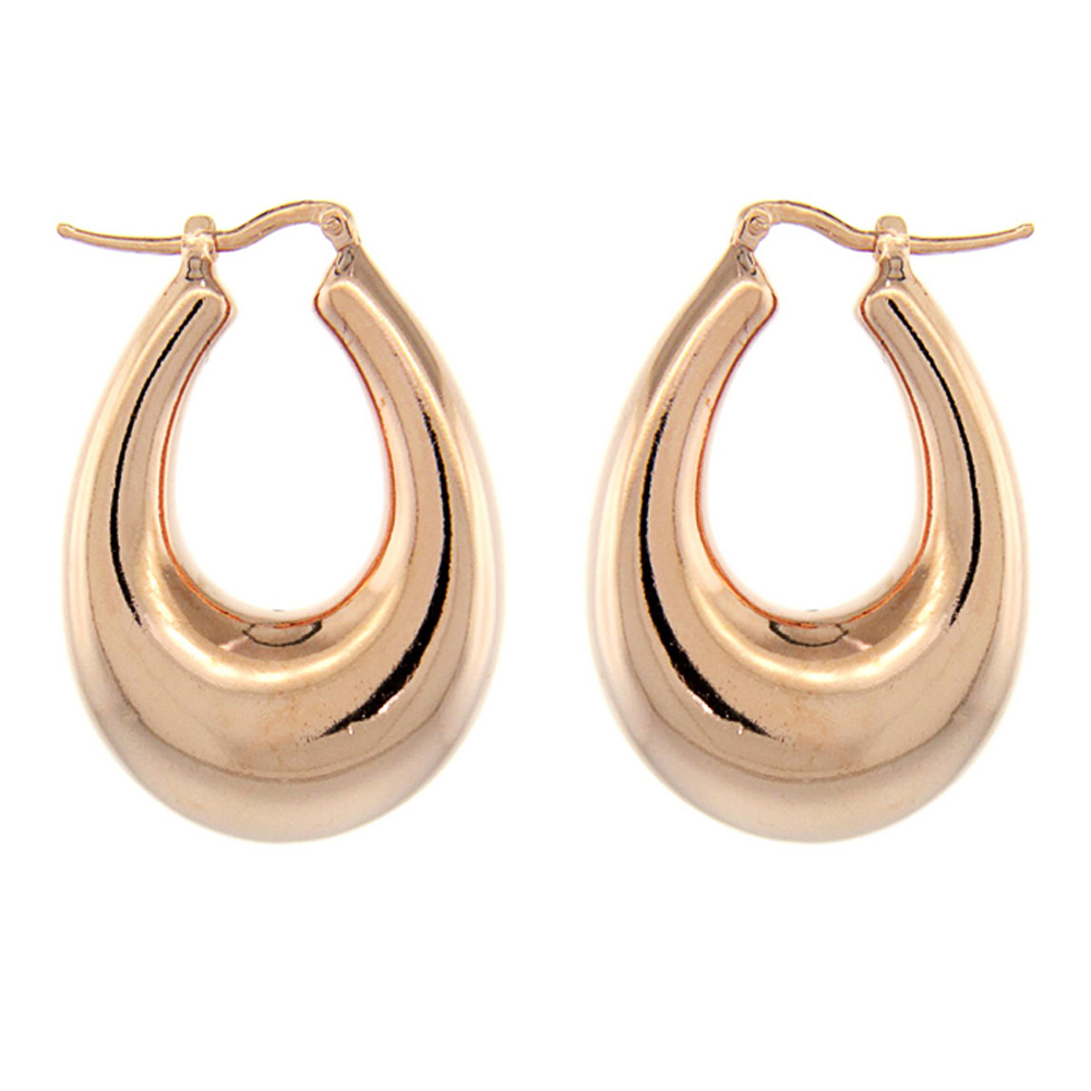 DoubleAccent Sterling Silver Italian Puffy Hoop Earrings U-shaped with Rose Gold Finish 1.3 inch Long For Women