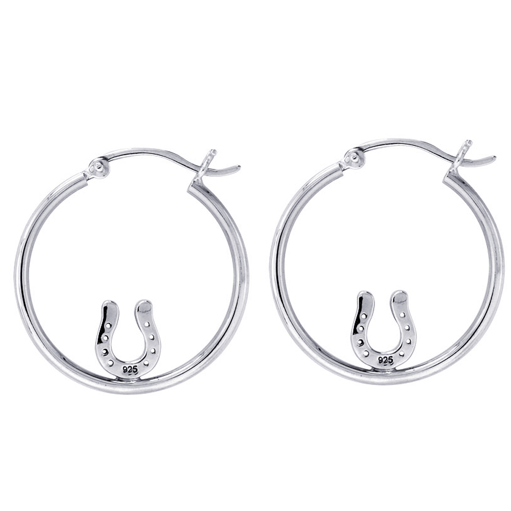 DoubleAccent Sterling Silver Horseshoe Hoop Earrings 28mm Long For Women