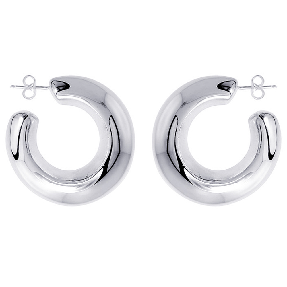 DoubleAccent High Polished Large Hollow Doughnut Hoop Earrings in Sterling Silver 1.5 inch Long For Women