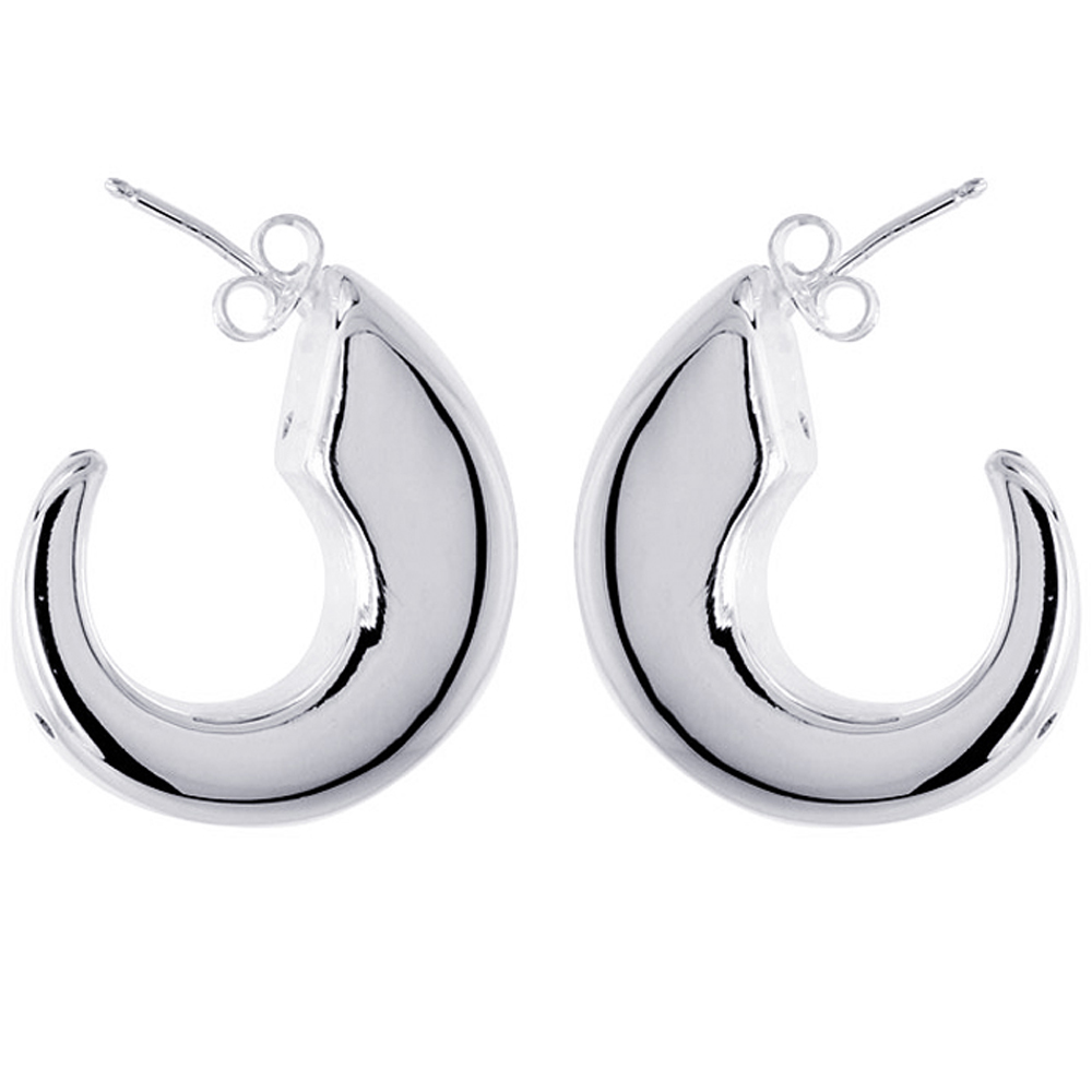 DoubleAccent High Polished Hollow Half-Hoop Earrings in Sterling Silver 1.2 inch Long For Women
