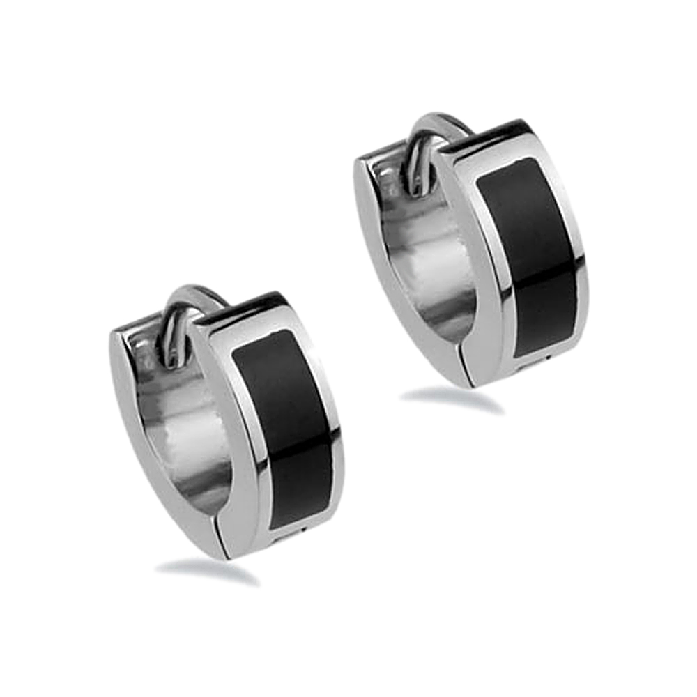 DoubleAccent 316L Surgical Stainless Steel 4mm X 11mm Plain Huggie Hoop High Polished Finish Center Black Plated Earrings For Unisex