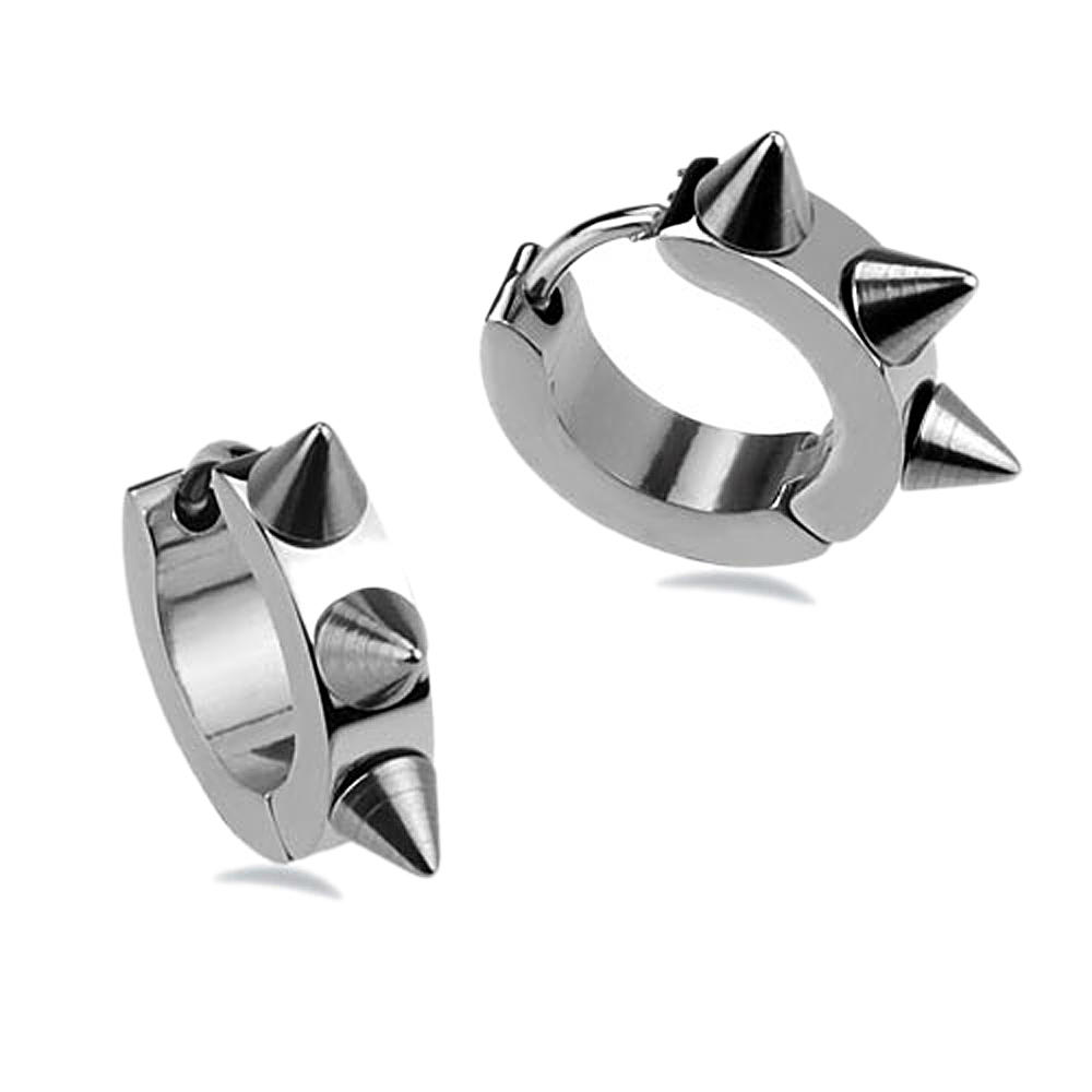 DoubleAccent 316L Surgical Stainless Steel 3.5mm X 11mm Sliver Spiked Huggie Hoop Earrings For Unisex