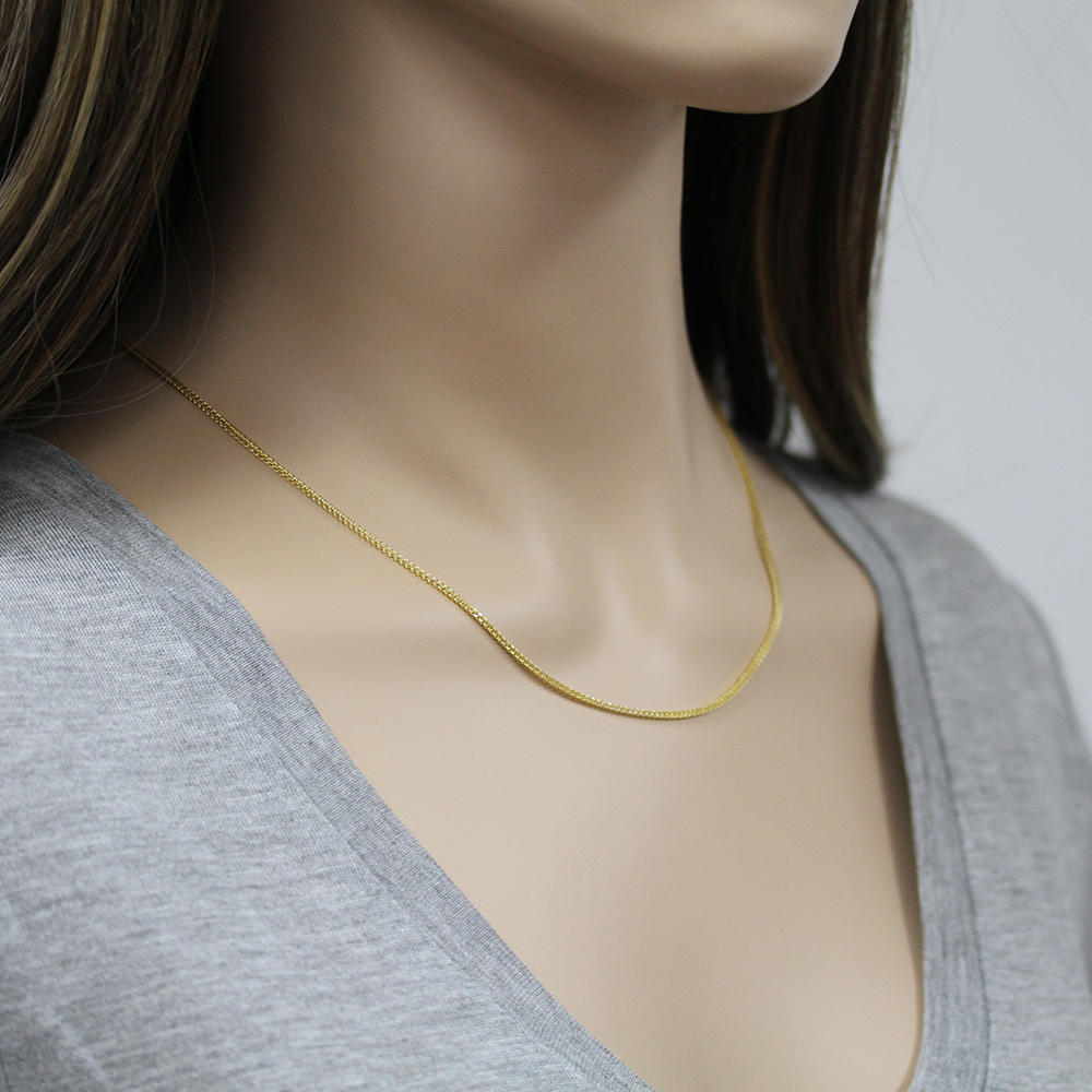 DoubleAccent 14K Yellow Gold Chain 1.1mm Solid Gold Braided Spiga Wheat Chain Necklace (16, 18, 20, 22, 24 Inches)