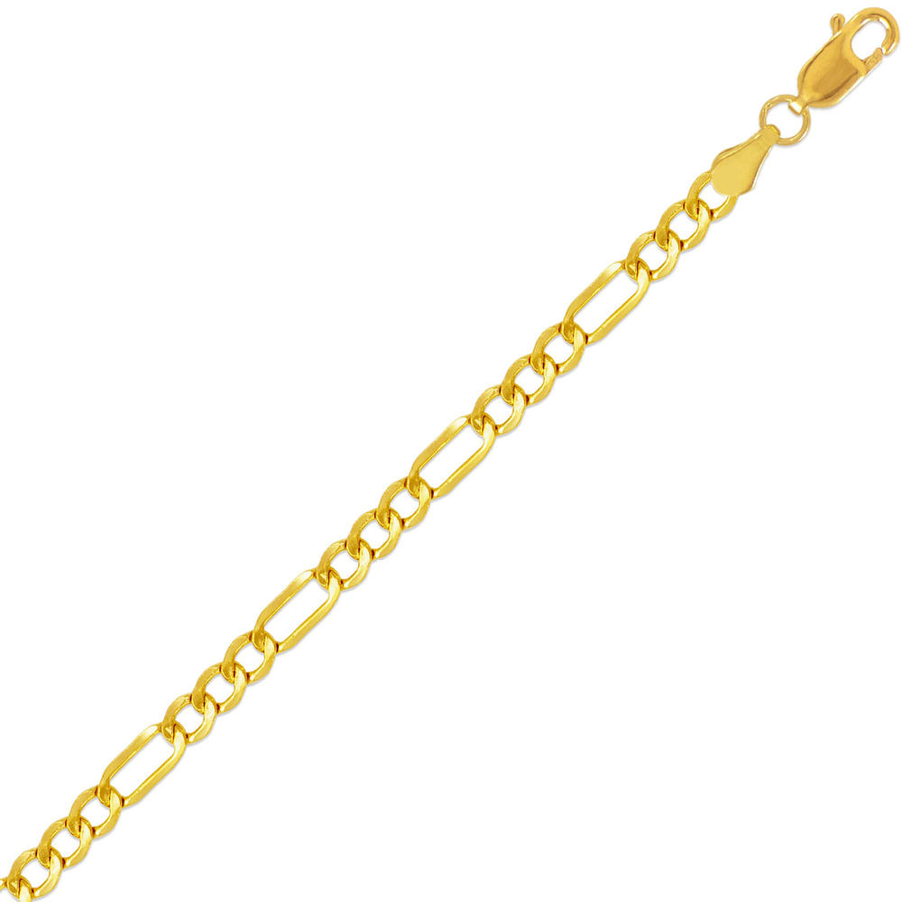 DoubleAccent 14K Gold Hollow Figaro Chain Necklace (16, 18, 20, 22, 24, 26")
