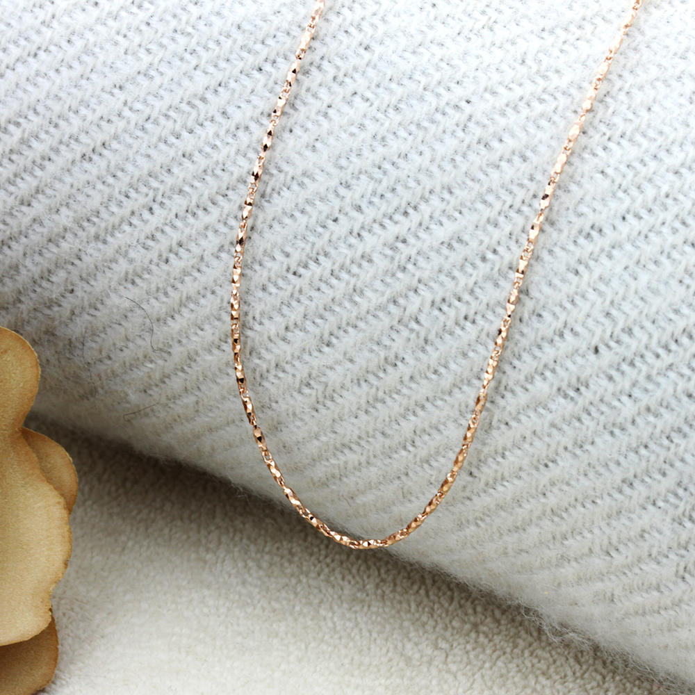 DoubleAccent 14K Rose Gold Chain 1mm Shiny DC Barrel Chain Necklace (16, 18, 20, 22, 24 Inches)