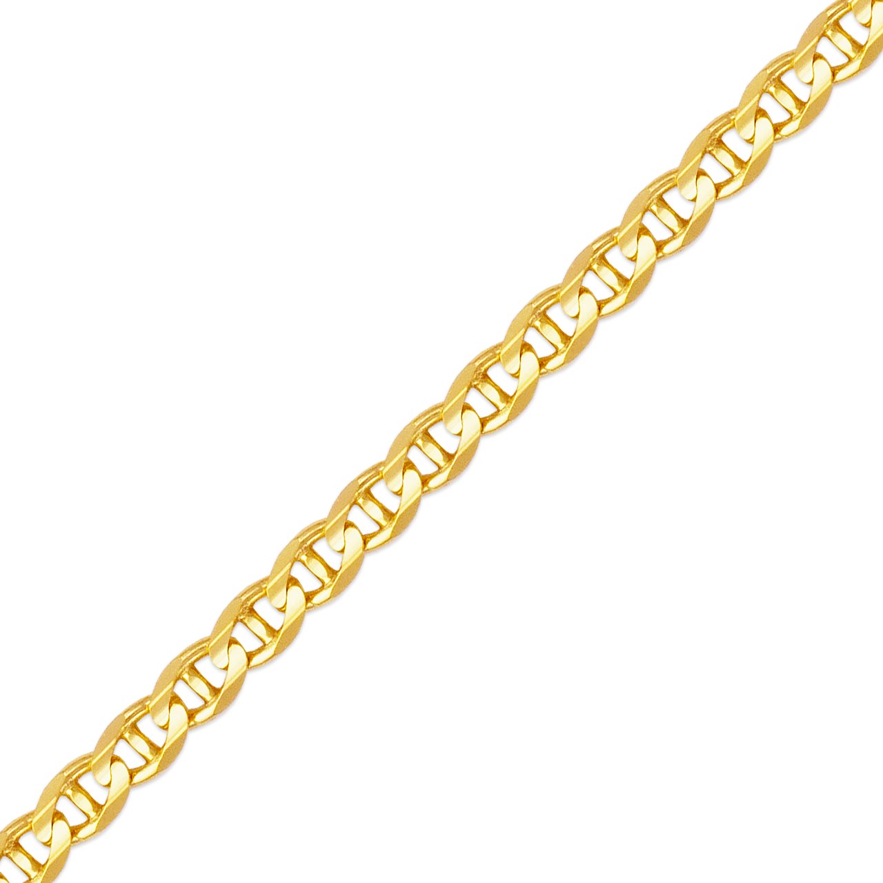 DoubleAccent 14K Gold Chain Concave Mariner Chain Necklace (16, 18, 20, 22, 24, 26 Inches)