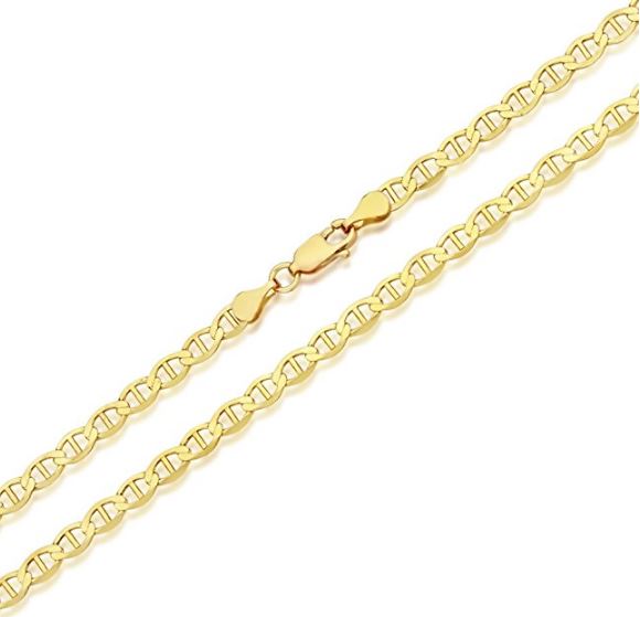 DoubleAccent 14K Gold Chain Flat Mariner Chain Necklace (16, 18, 20, 22, 24 Inches)