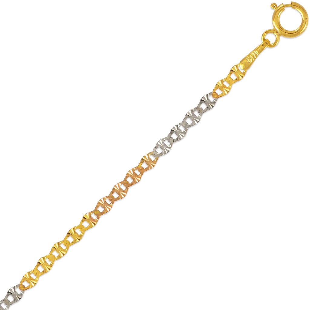 DoubleAccent 14K Tri-color Gold Chain DC Star Mariner Chain Necklace (16, 18, 20, 22, 24, 26 Inches)