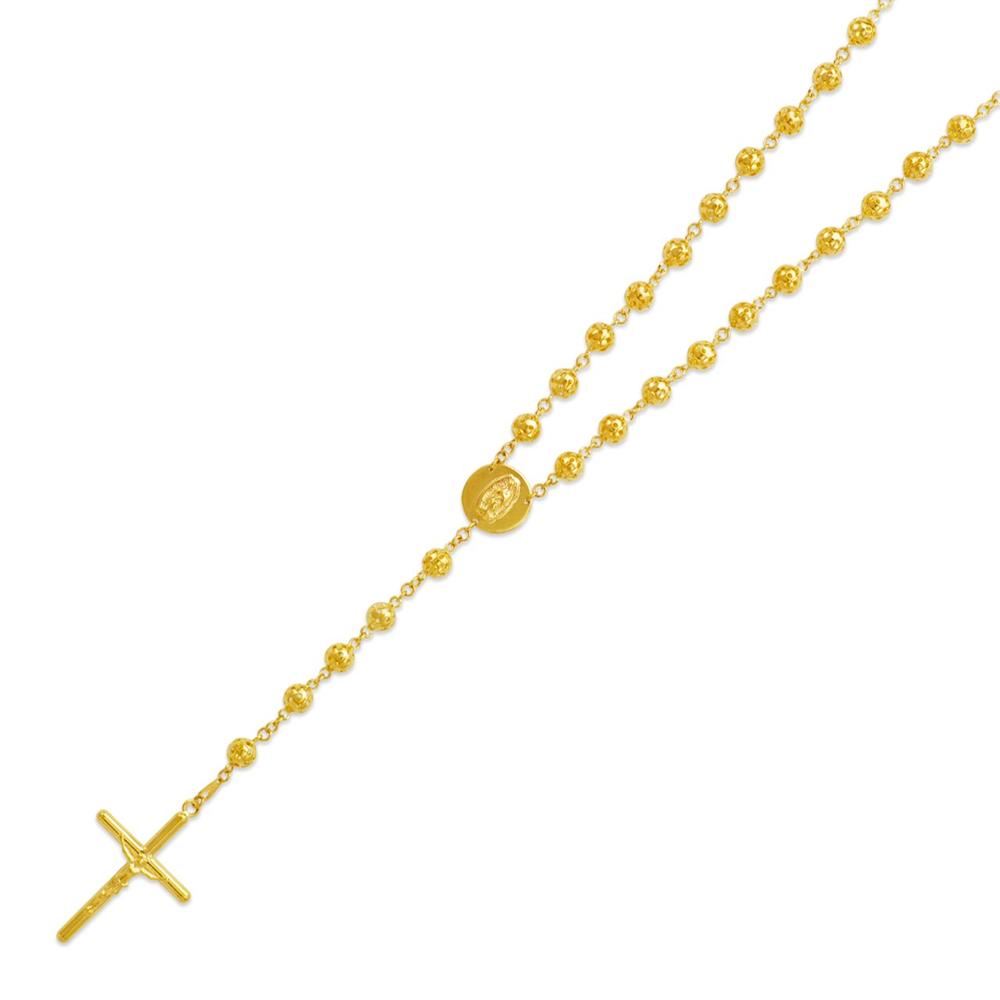 DoubleAccent 14K Gold Chain Cross Necklace Perforated Bead Rosary Necklace (24, 26, 32")