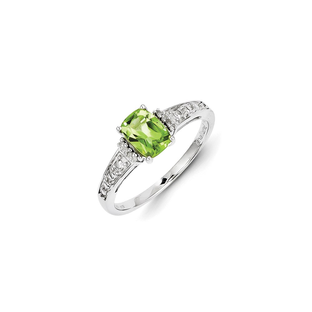 JewelryPot Sterling Silver Rhodium Plated Diamond & Peridot Cushion Ring (Color H-I, Clarity SI2-I1)