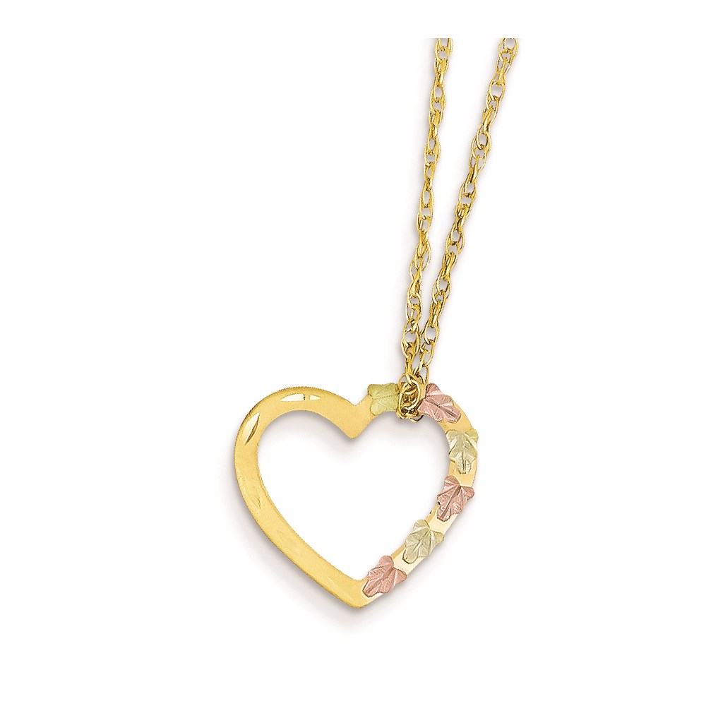 JewelryPot 10k Three Tone Black Hills Gold Floating Heart Necklace