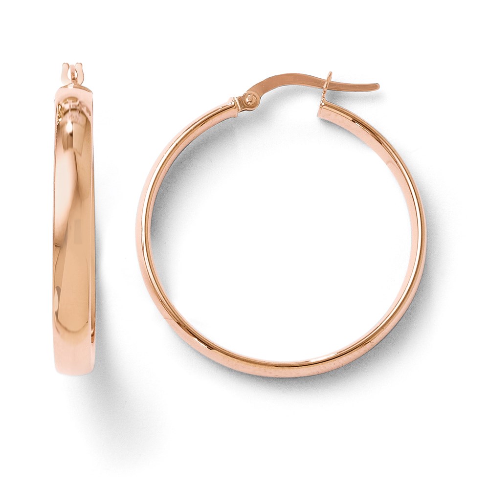 JewelryPot 14K 4.00mm Rose Gold Polished Hinged Hoop Earrings (1.2IN Diameter)