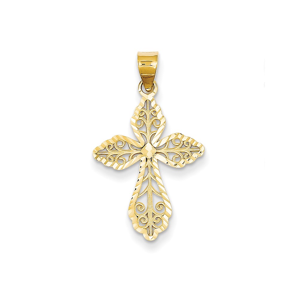 JewelryPot 14k Yellow Gold D/C Large Filigree Passion Cross Pendant