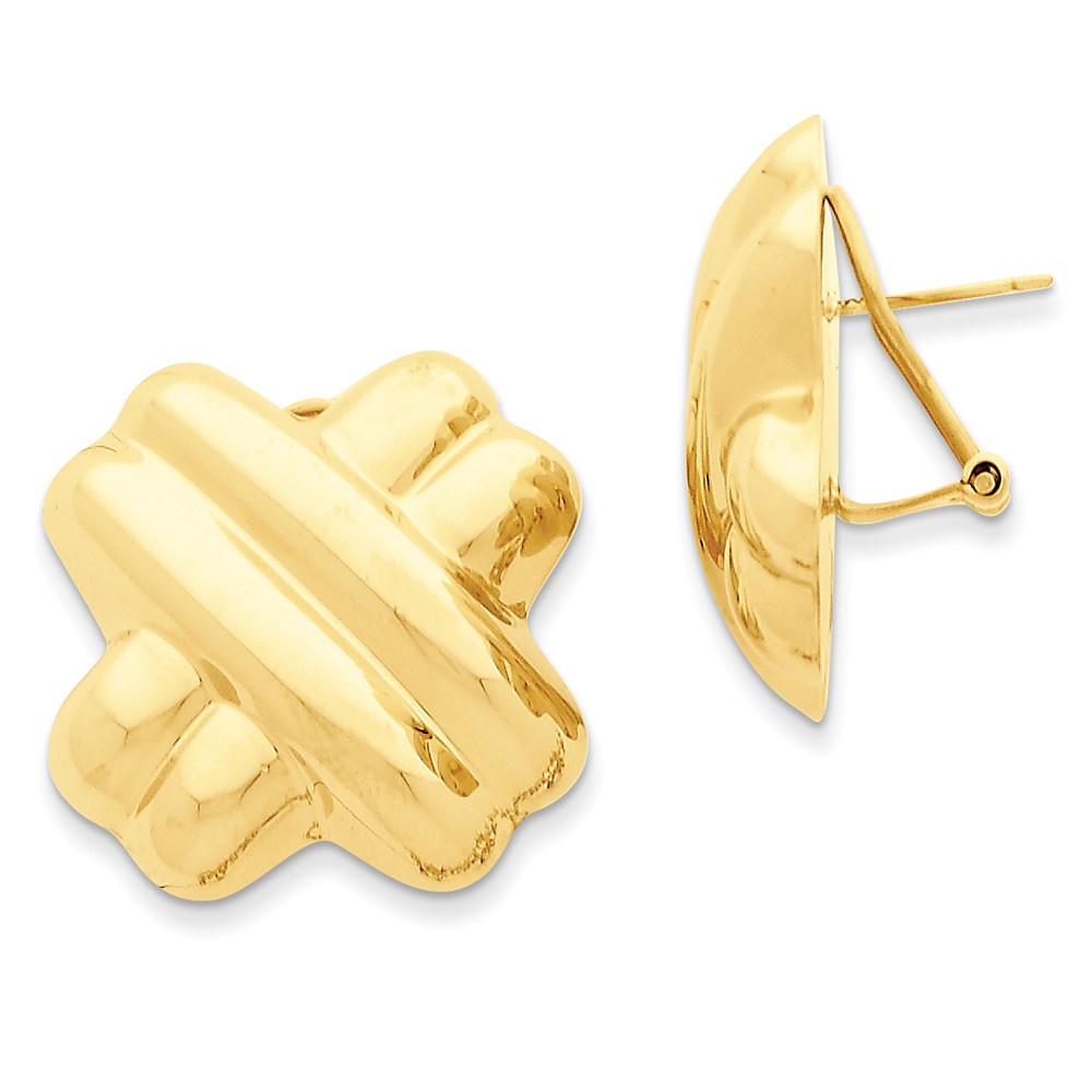 JewelryPot 14k Yellow Gold Polished X Omega Back Post Earrings (1IN x 1IN )