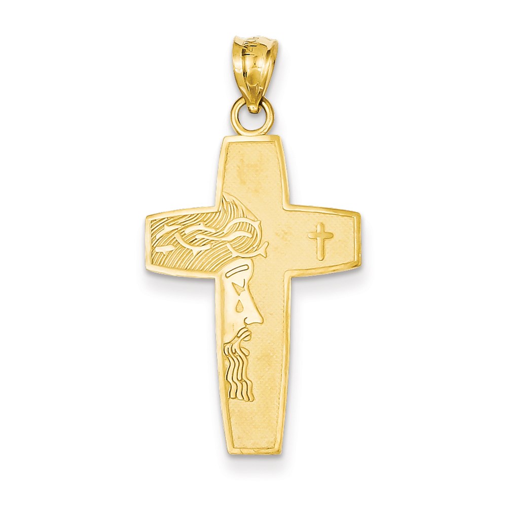 JewelryPot 14k Yellow Gold Latin Cross w/ Jesus Face Pendant