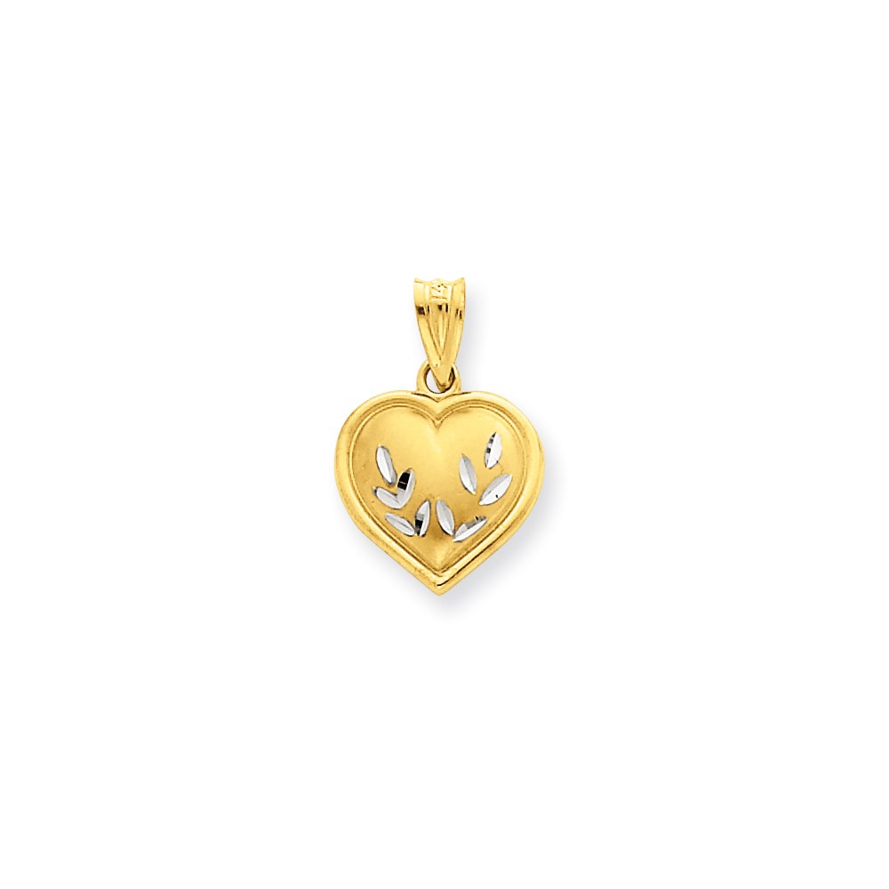 JewelryPot 14k Yellow Gold Diamond-Cut Heart Charm. (0.6IN long x 0.4IN wide)