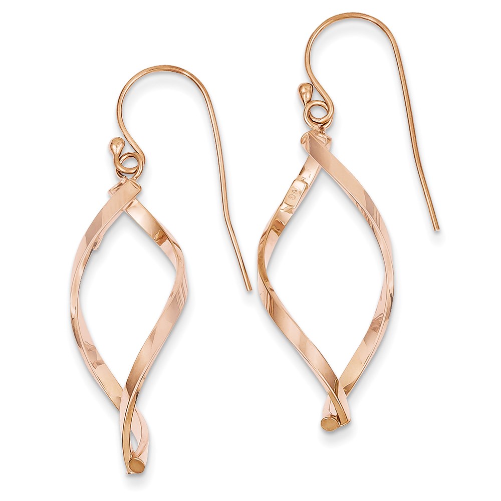 JewelryPot 14k Rose Gold Polished Twisted Dangle Earrings (1.4IN x 0.5IN )