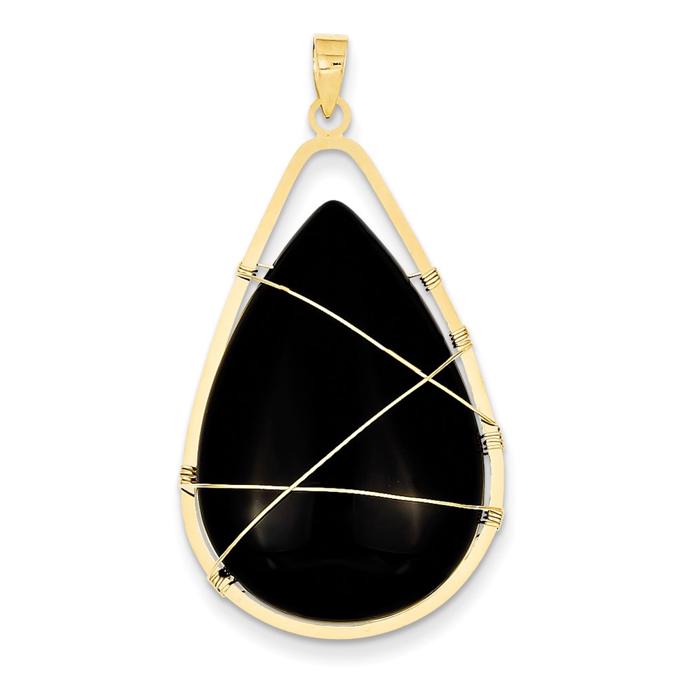 JewelryPot 14k Yellow Gold Wire Wrap Teardrop with Black Agate Filigree Pendant