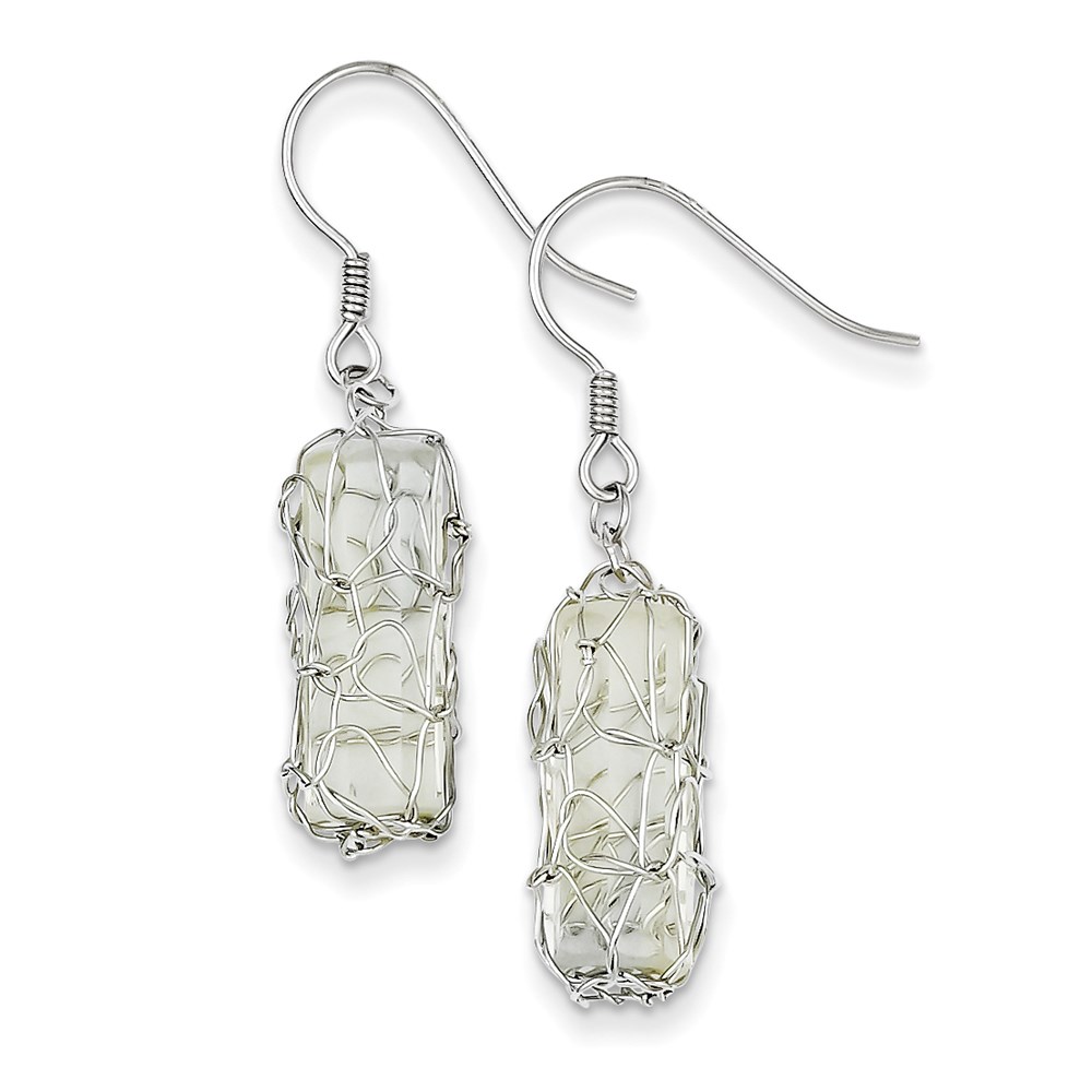 JewelryPot Sterling Silver Mesh-Covered Champagne Colored Glass Earrings (0.8IN x 0.3IN )