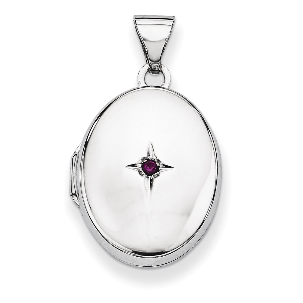 JewelryPot Sterling Silver 17mm Red Synthetic Stone Oval Locket